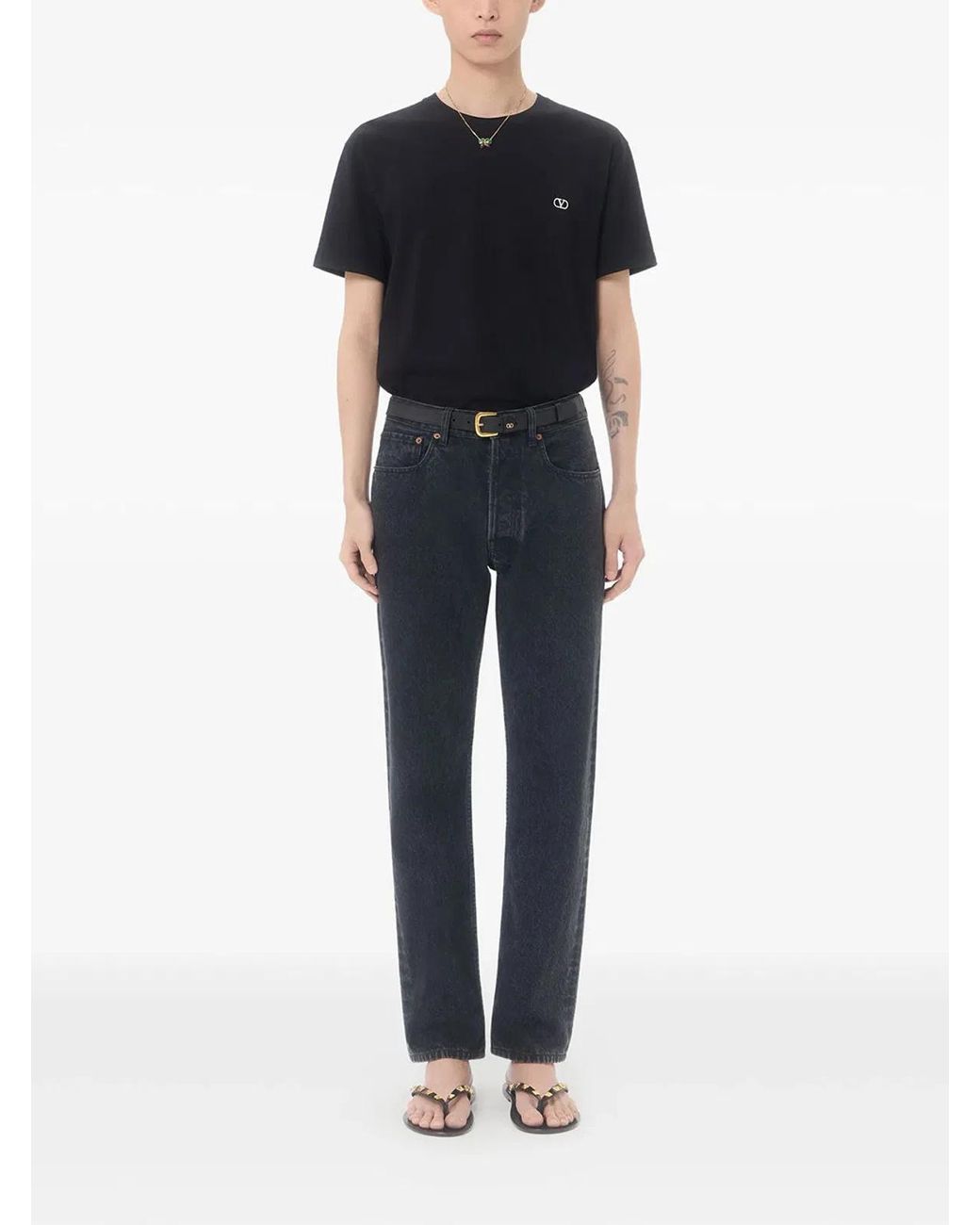 Valentino Garavani Black Cotton T-Shirt With Vlogo Embroidery for men