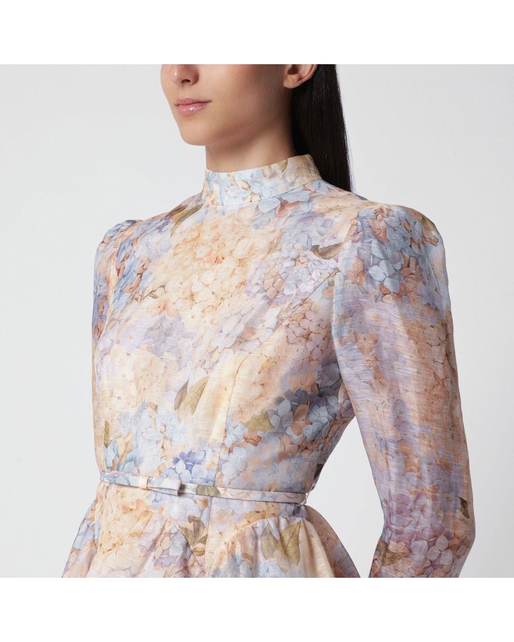 Zimmermann Natural Valiant Hydrangea Linen And Silk Mini Dress
