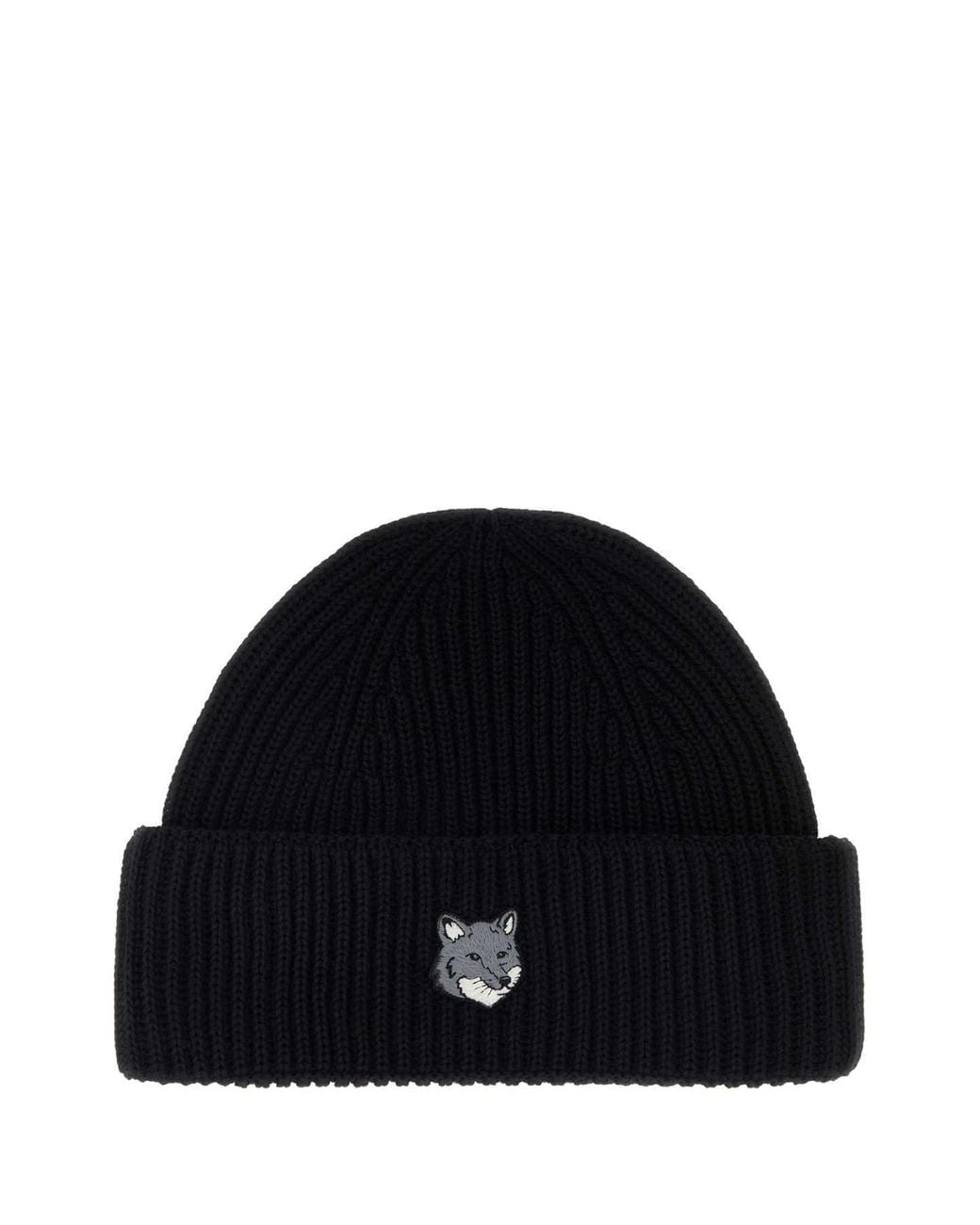 Maison Kitsuné Black Fox Head Large Beanie for men