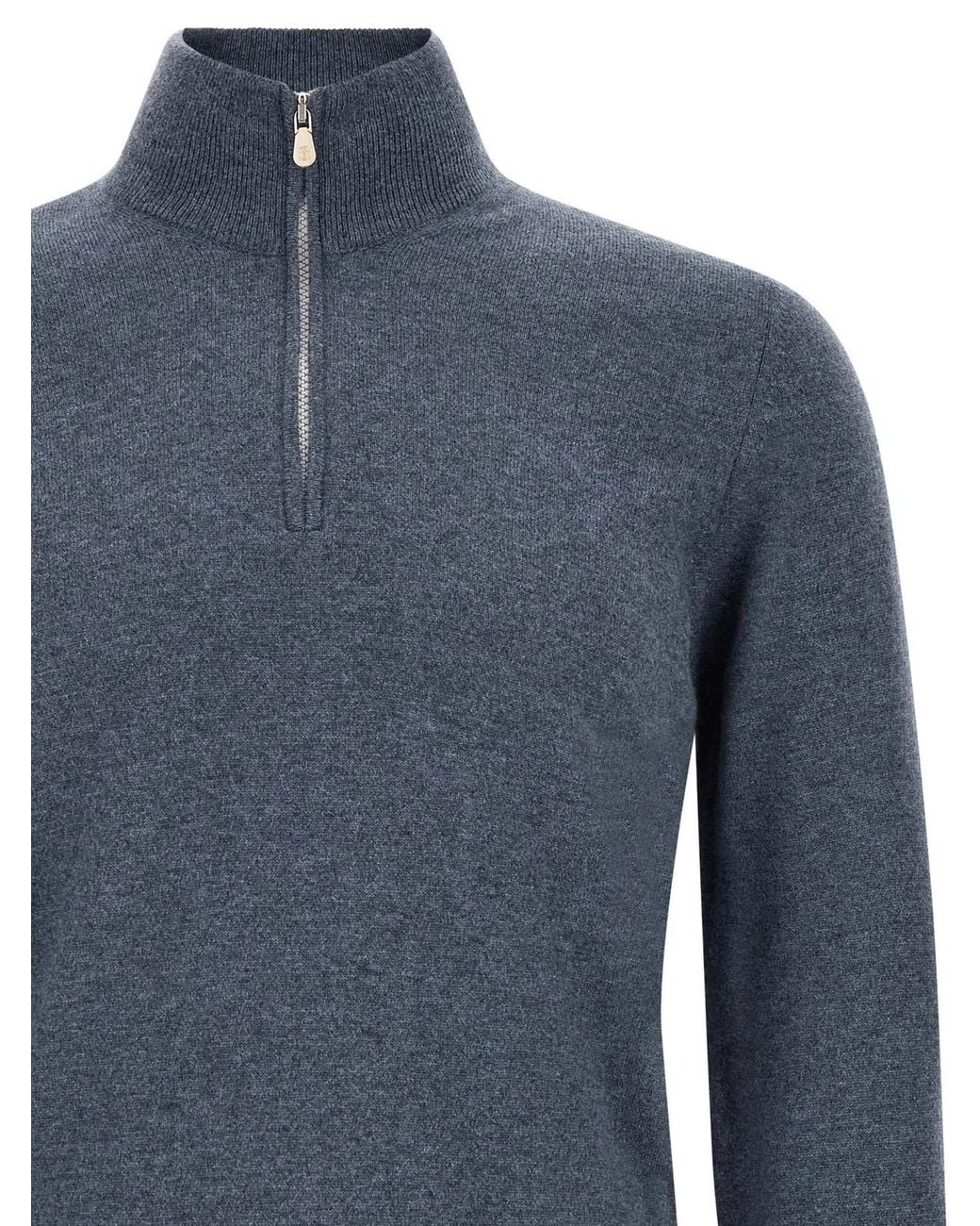 Brunello Cucinelli Blue Half-Zip Sweater for men