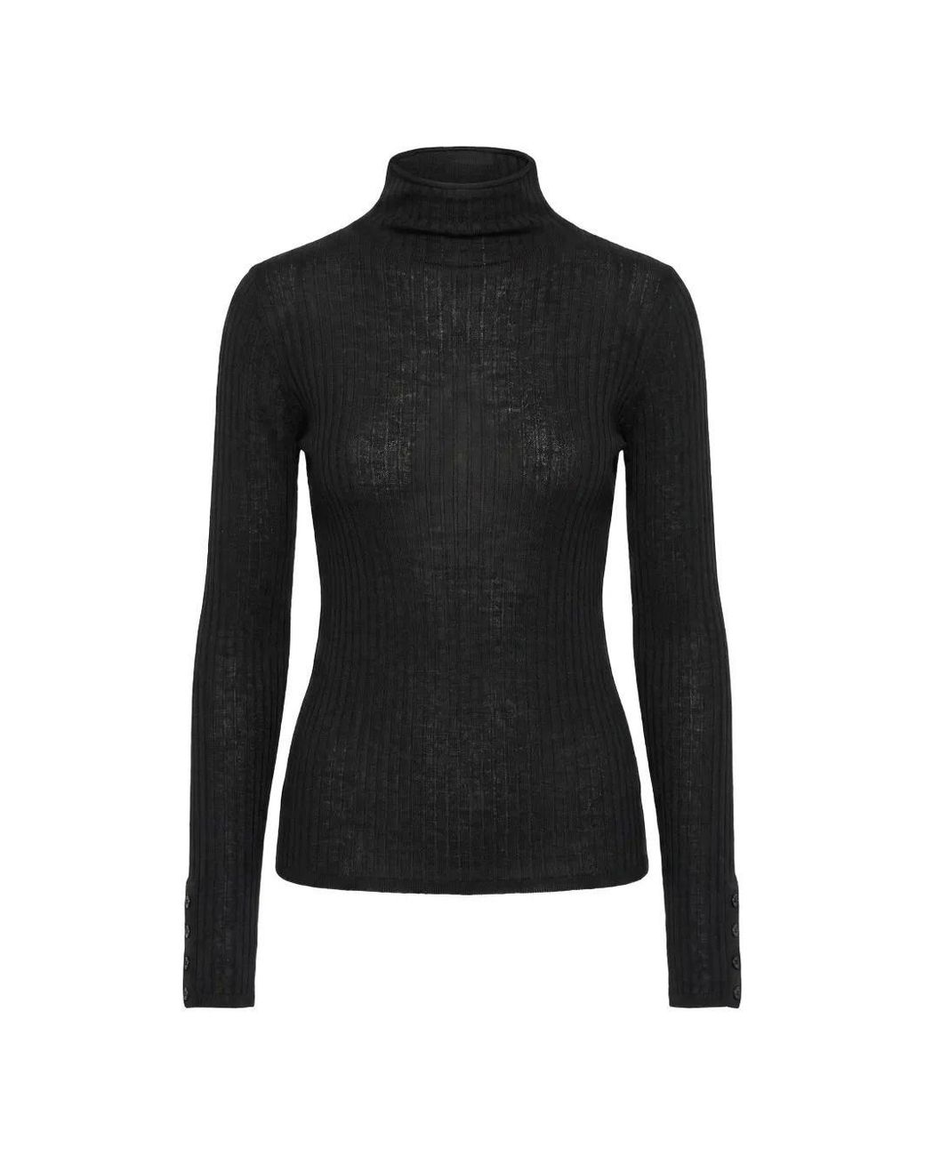 Patrizia Pepe Black Light Wool Funnel-Neck Jumper