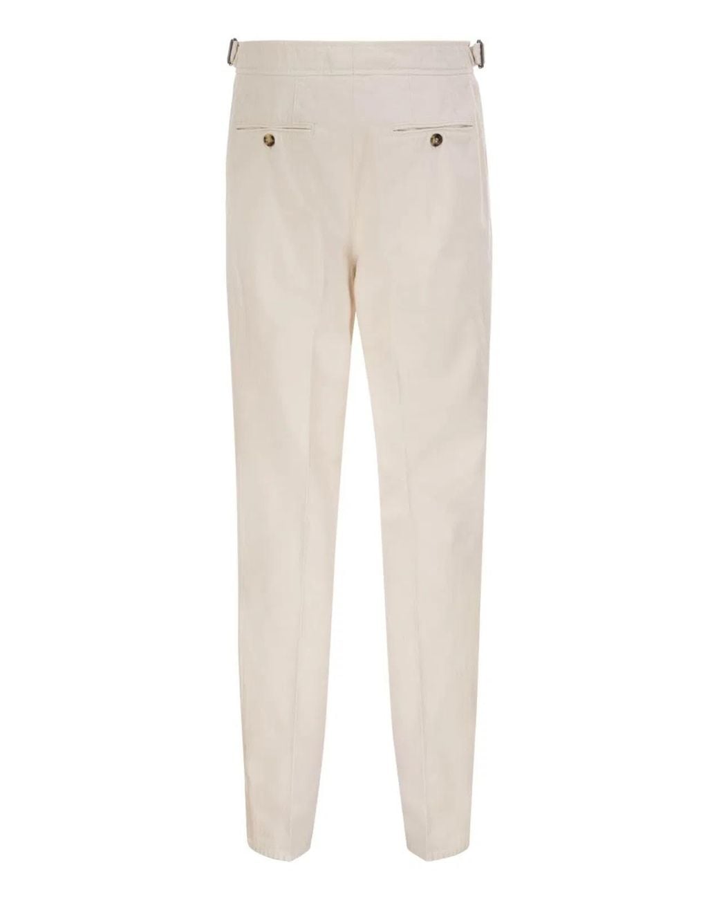 Brunello Cucinelli Natural Tailored Cotton Trousers With Pleats And Side Adjusters for men