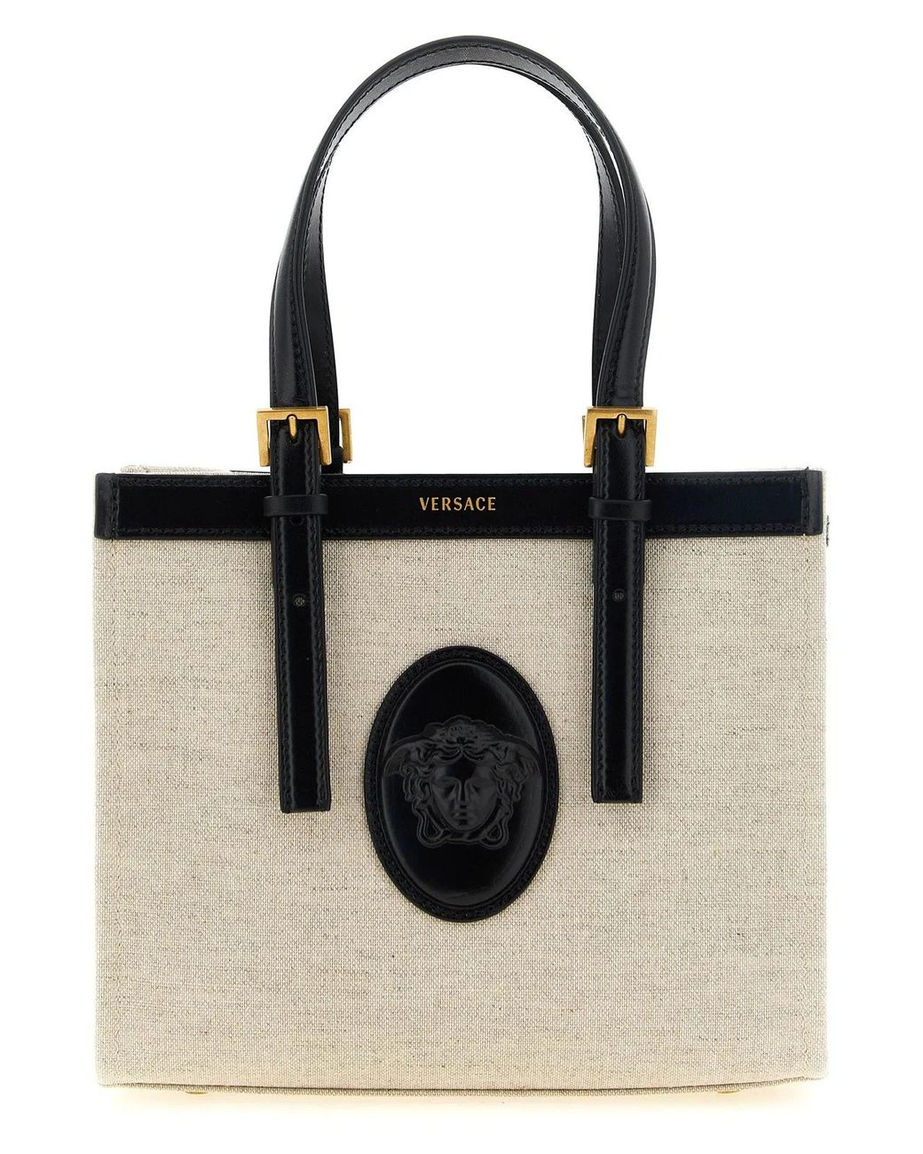 Versace Black Linen Tote Bag