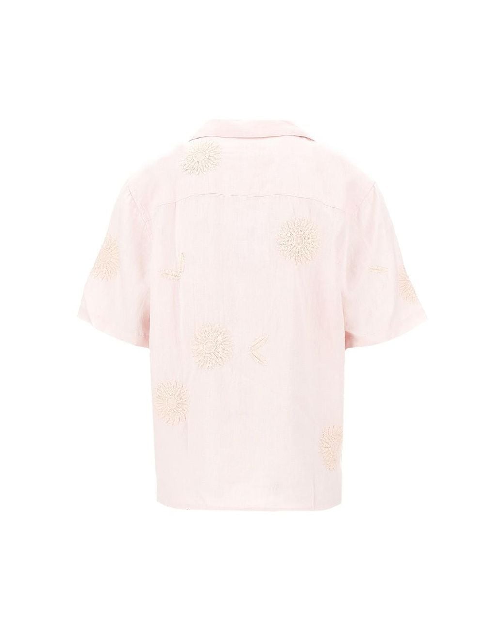 Wax London Pink Didcot Embroidered Flowers Linen Shirt for men