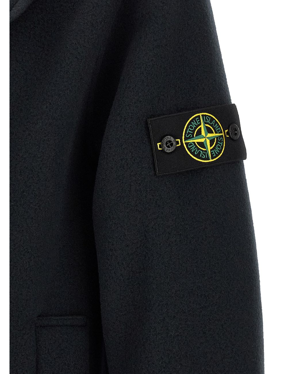 Stone Island Blue Double-Breasted Coat With Logo Badge for men