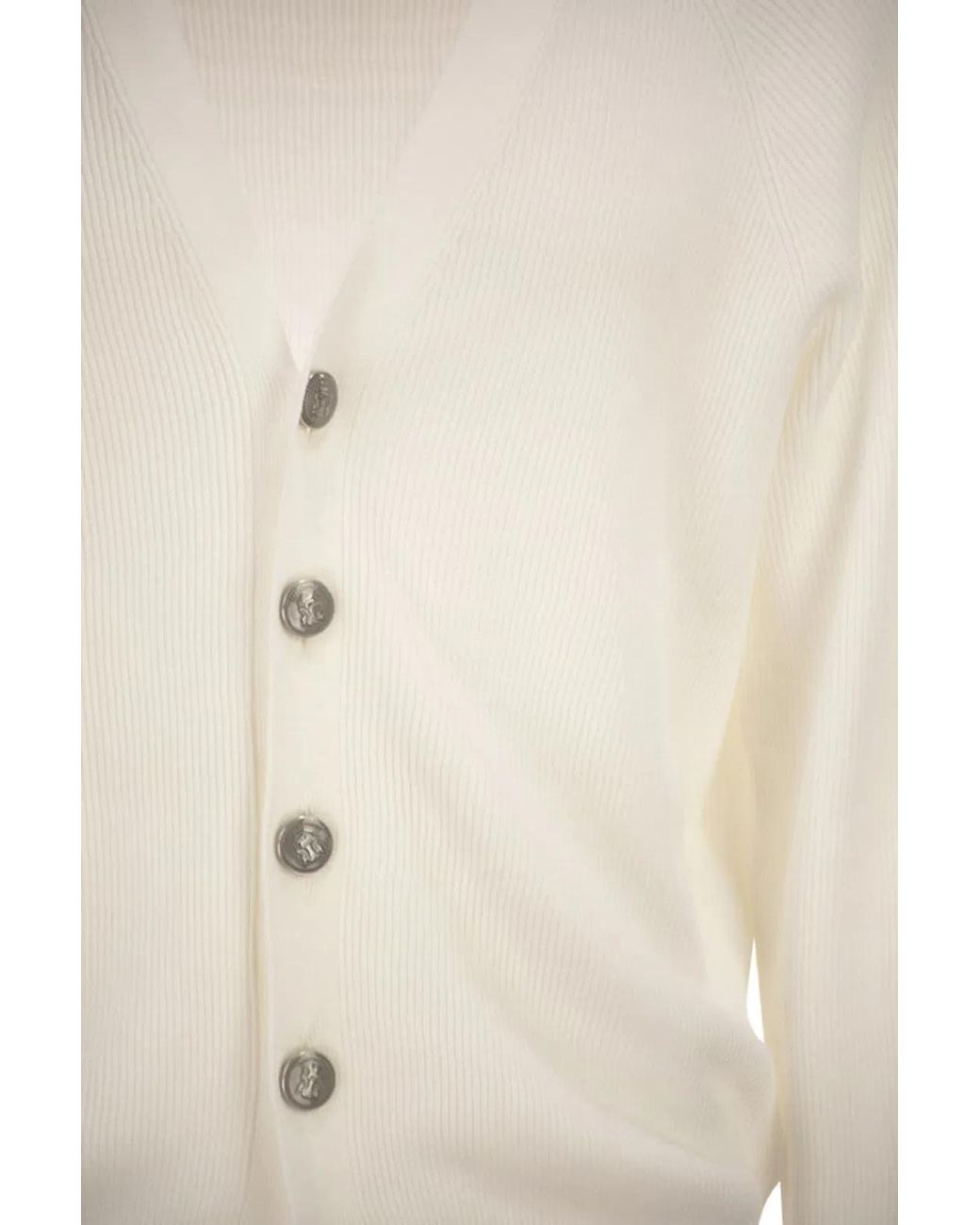Brunello Cucinelli White English Coast Cotton Cardigan With Raglan Sleeves for men