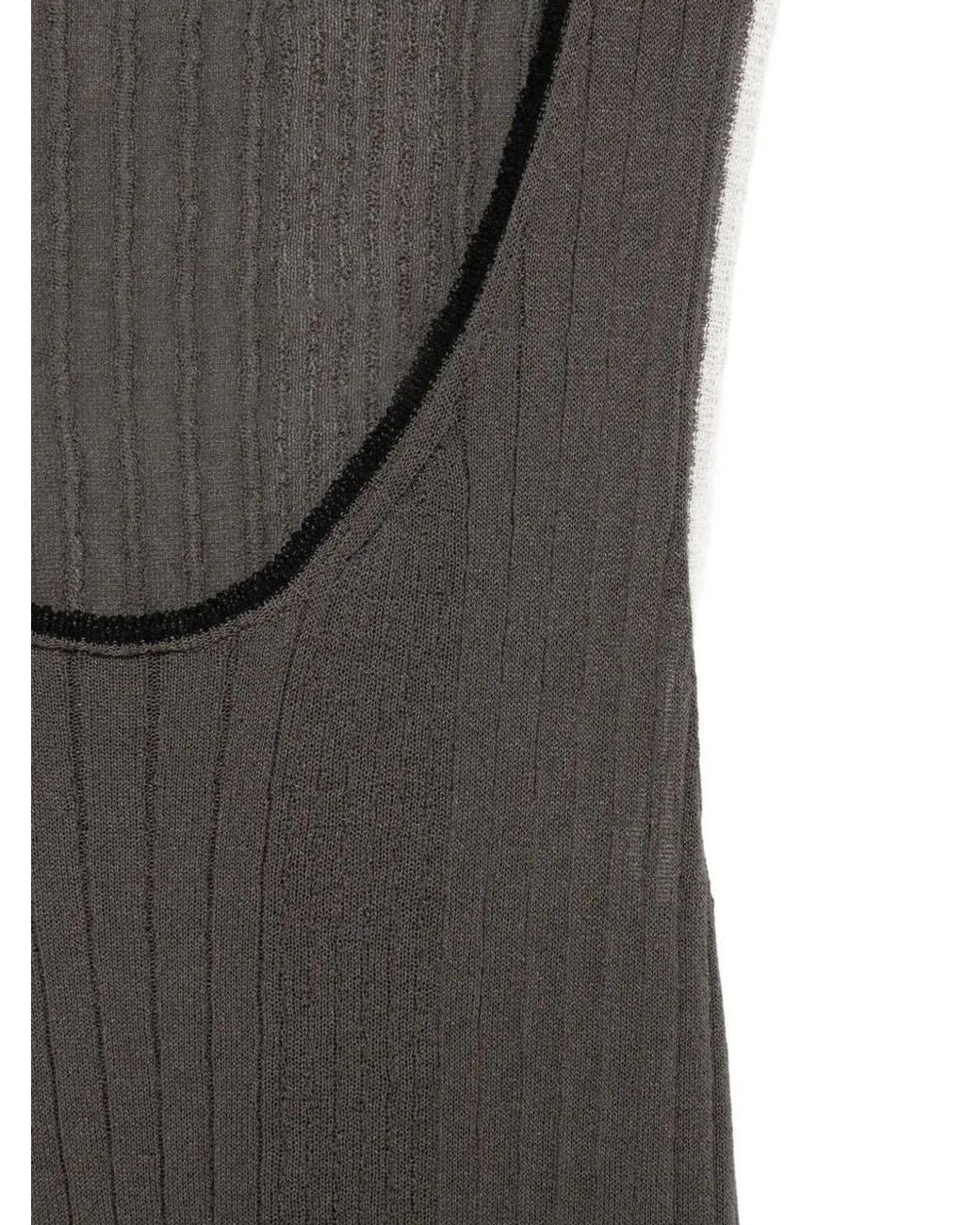 Roberto Collina Gray Contrast-Stitch Ribbed Top