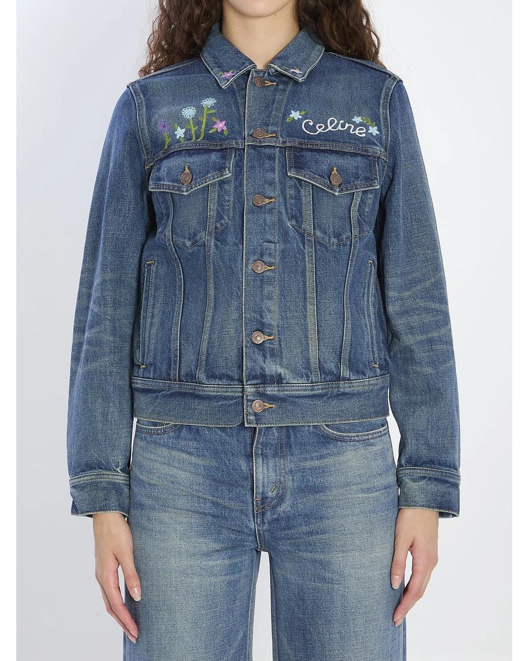 Céline Blue Denim Jacket With Embroidery