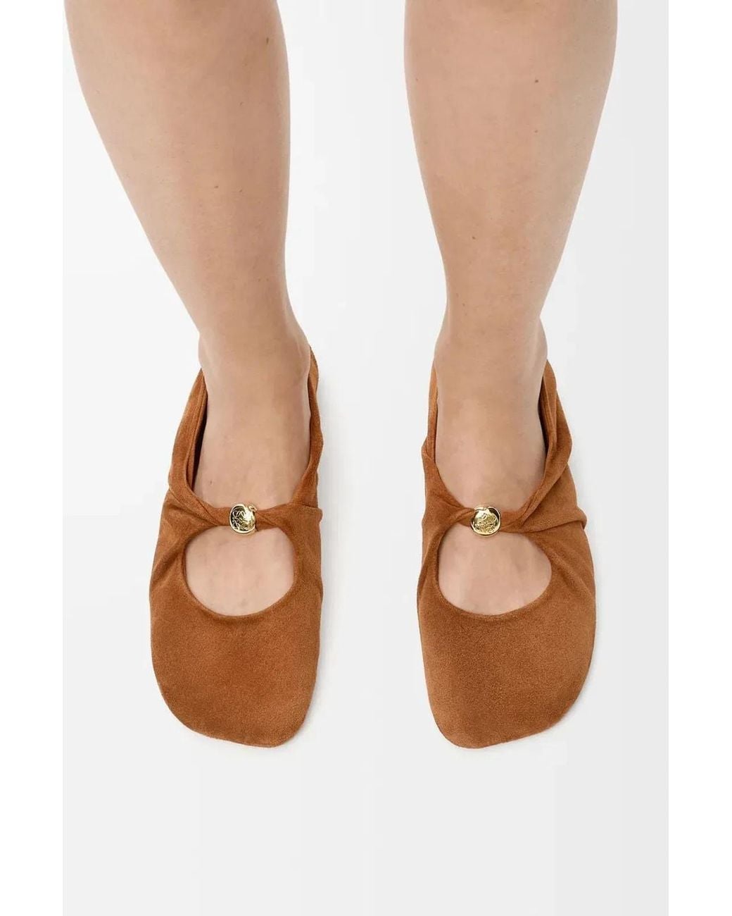 Loewe White Pebble Soft Suede Ballet Flats