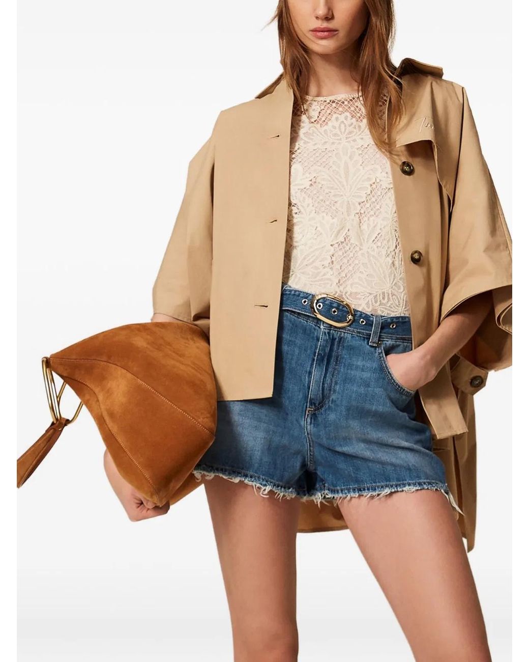 Twinset Blue Frayed Hem Denim Shorts