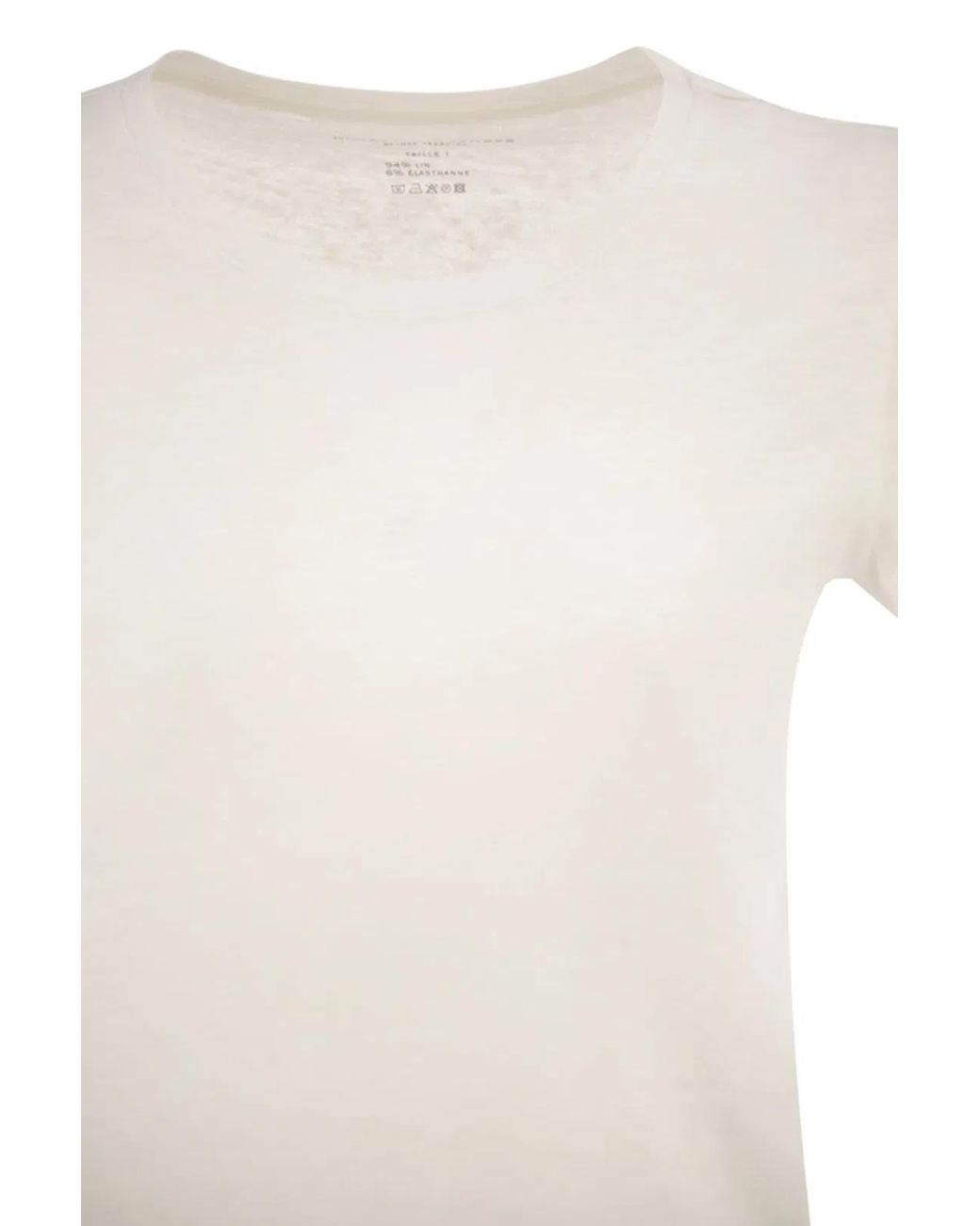 Majestic White Stretch Linen T-Shirt With Round Neckline