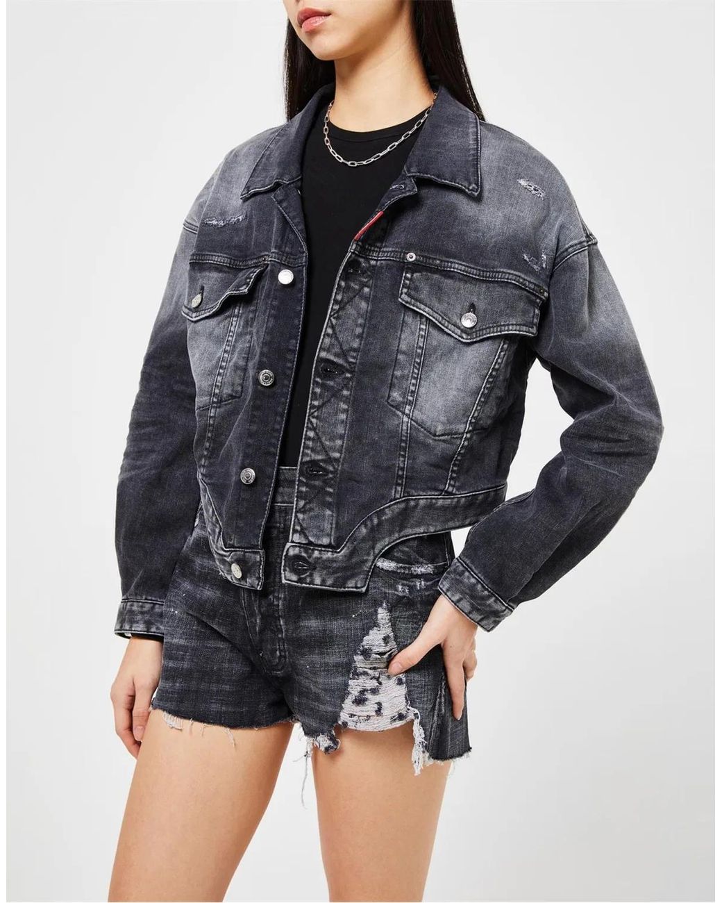 DSquared² Gray Raw Cut Jean Denim Jacket