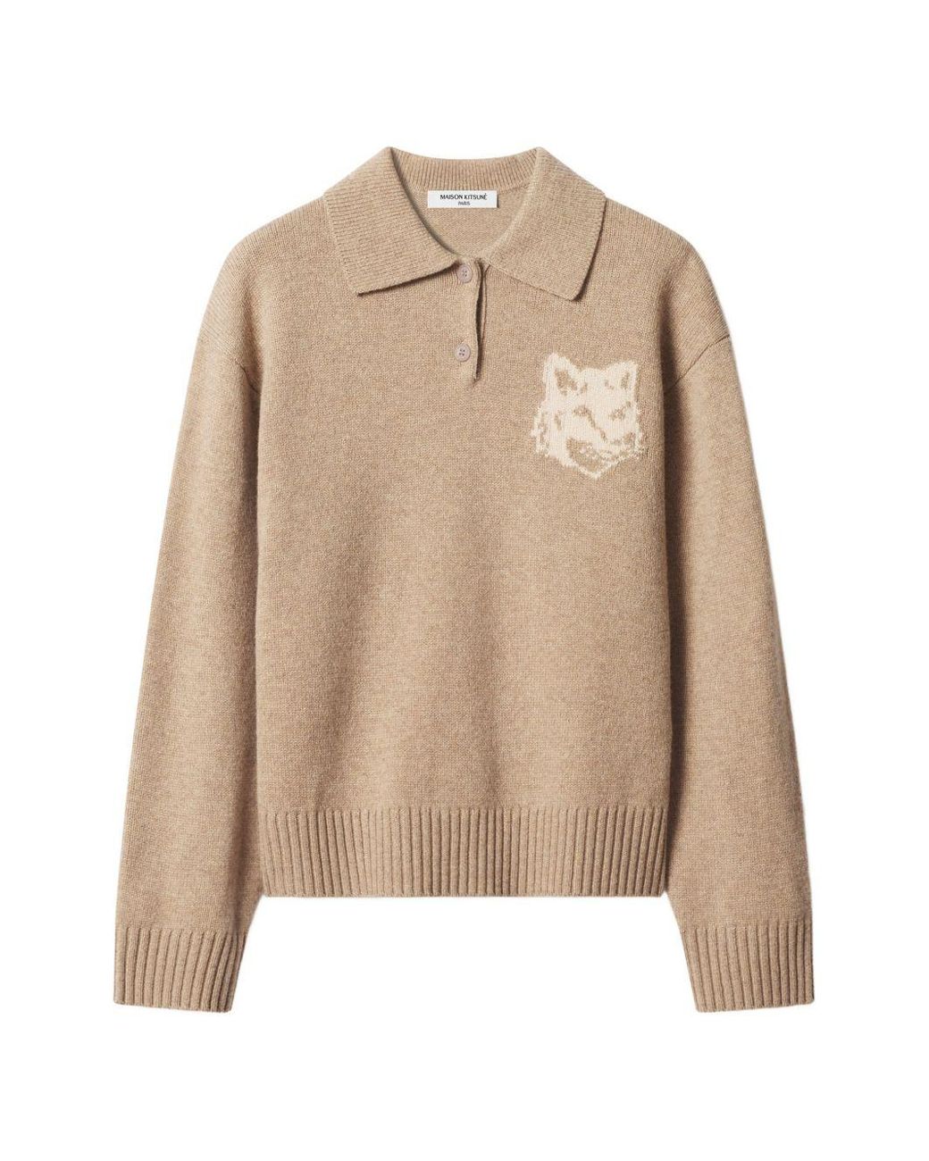 Maison Kitsuné Natural Fox Head Wool Polo Jumper