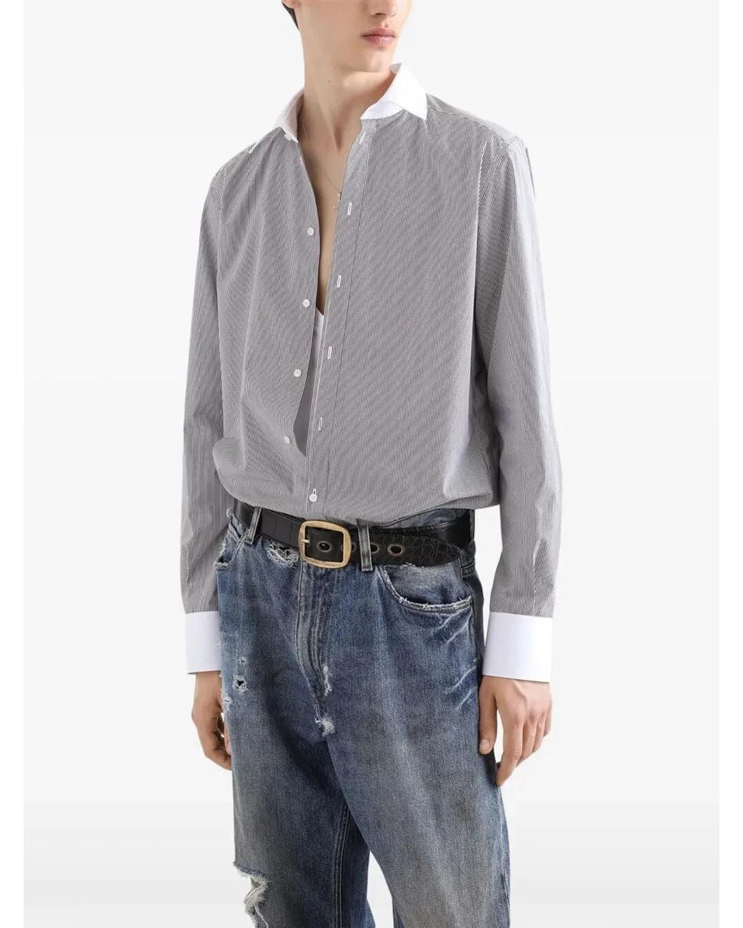 Dolce & Gabbana Gray Dolce & Gabbana Striped Cotton Shirt for men