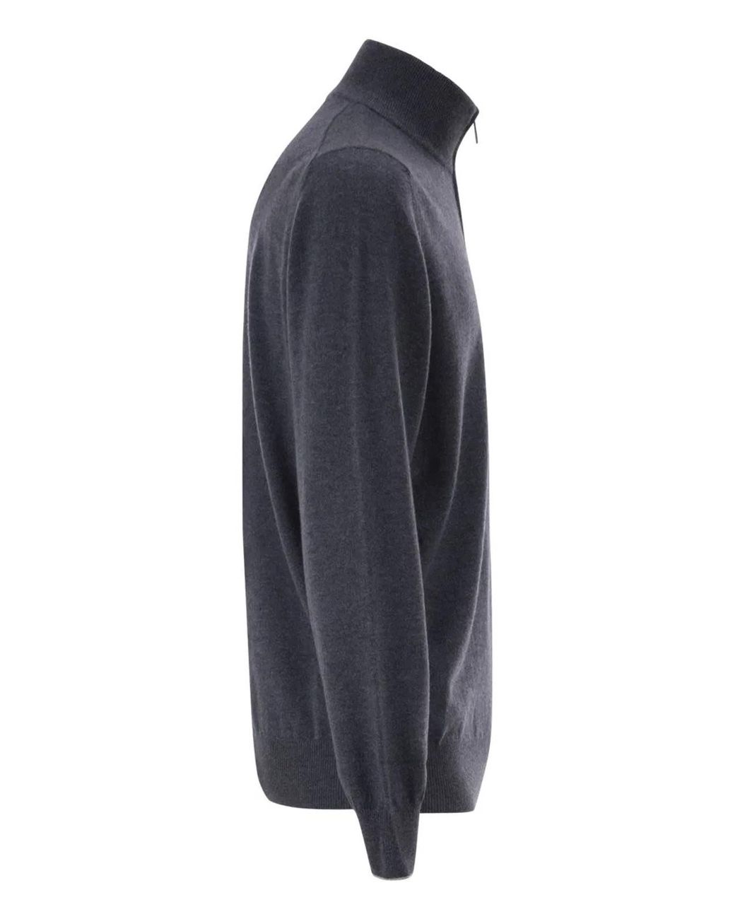 Brunello Cucinelli Blue Cashmere Turtleneck Sweater With Zipper for men