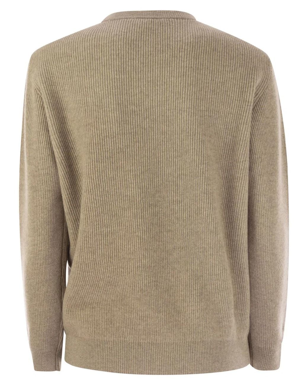 Brunello Cucinelli Natural English Rib Cashmere Sweater With Monile