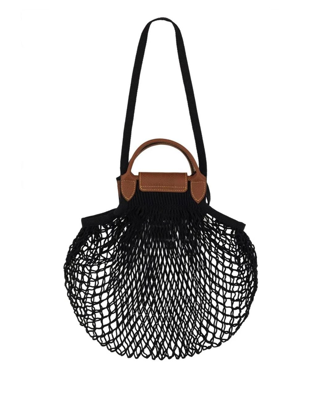 Longchamp Black Le Pliage Filet Large Bag Cotton Handbags