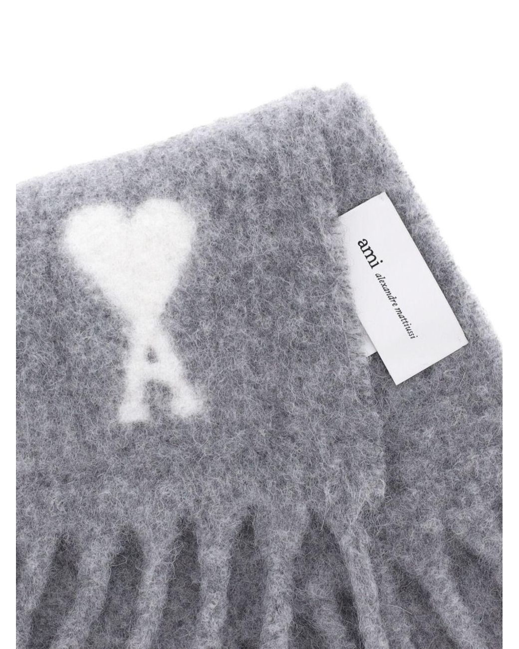 AMI Gray Ami De Coeur Wool Scarf