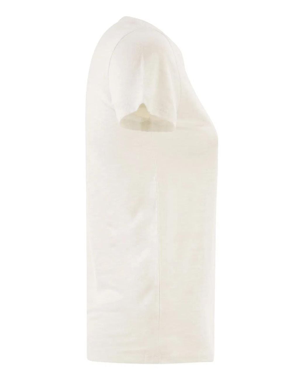 Majestic White Stretch Linen T-Shirt With Round Neckline