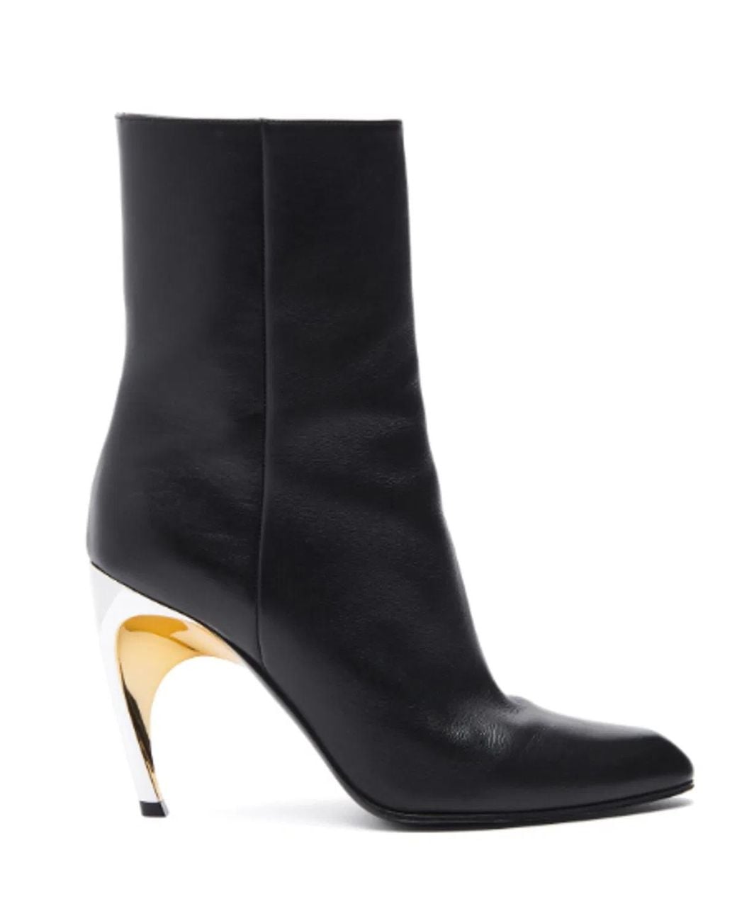 McQueen Black Almond Toe Leather Boots