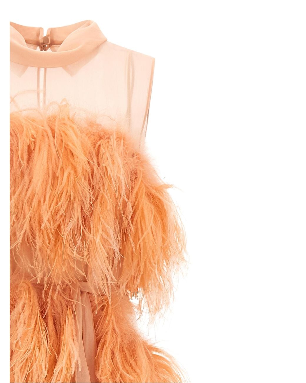 Alberta Ferretti Orange Chiffon And Feather Dress