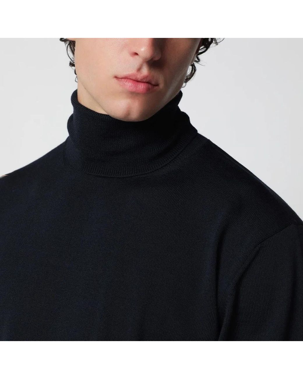 Roberto Collina Black Wool Turtleneck Sweater for men