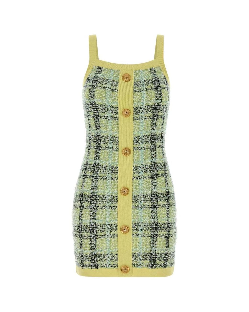 Balmain Green Embroidered Tweed Dress