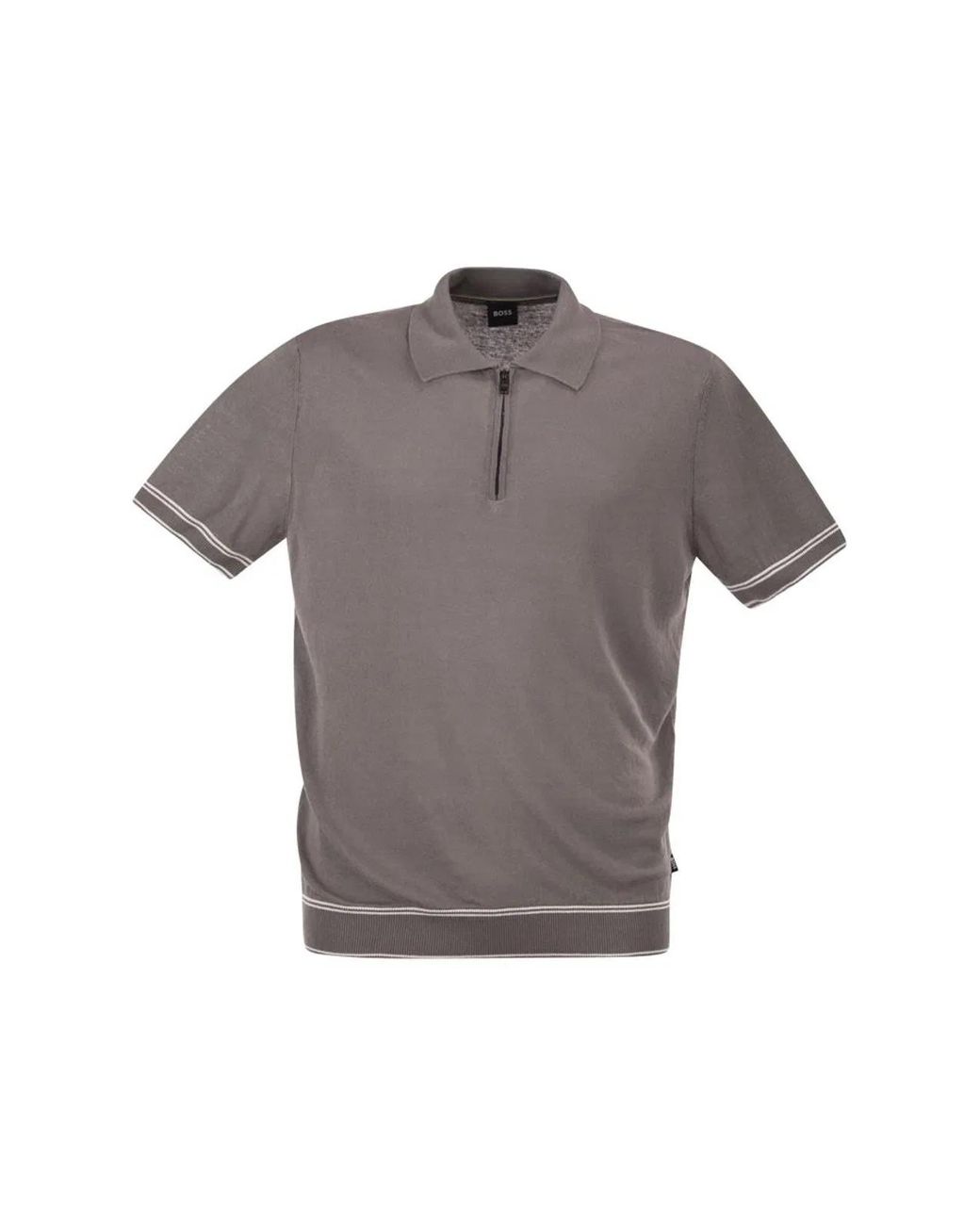 Boss Gray Linen And Viscose Polo Shirt With Zip And Contrast Trims for men