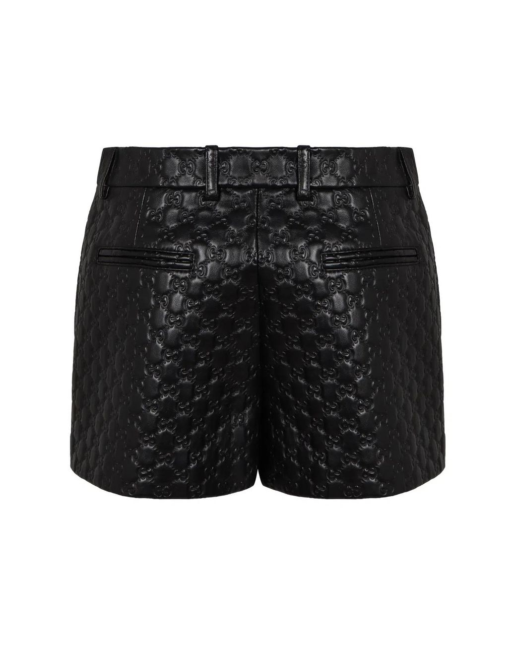 Gucci Black Leather High-Waist Embossed Shorts