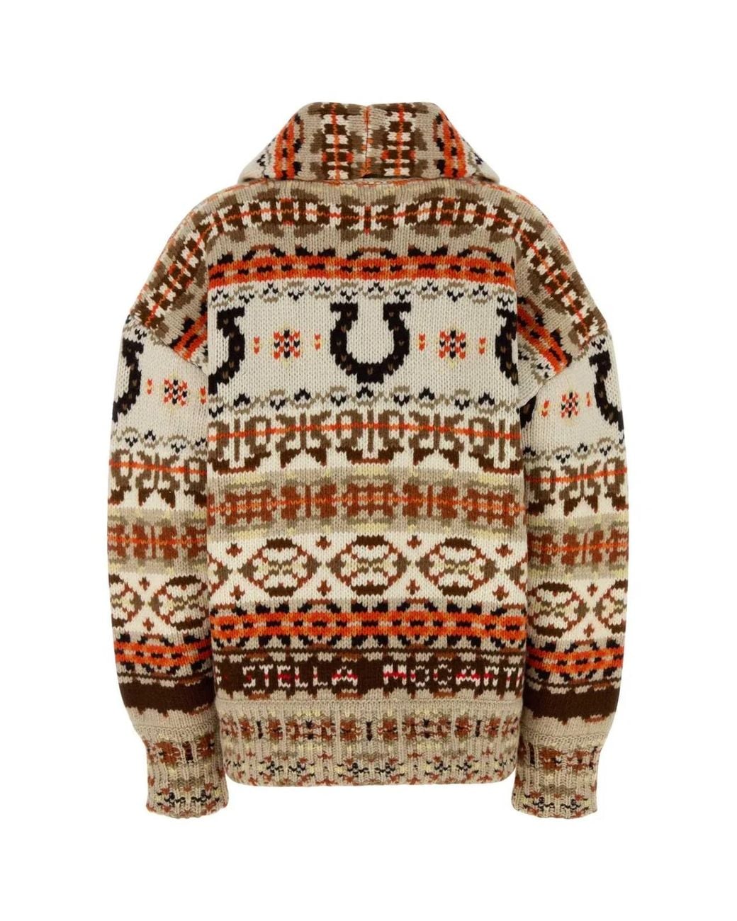 Stella McCartney Brown Embroidered Wool Fair Isle Oversize Cardigan