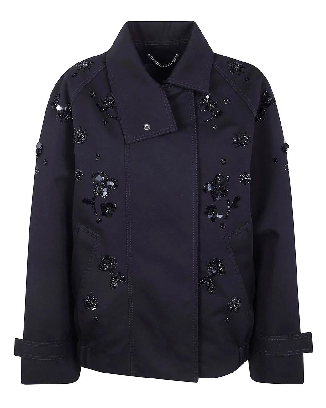 Golden Goose Deluxe Brand Black Oversized Cotton Twill Jacket With Floral Embroidery