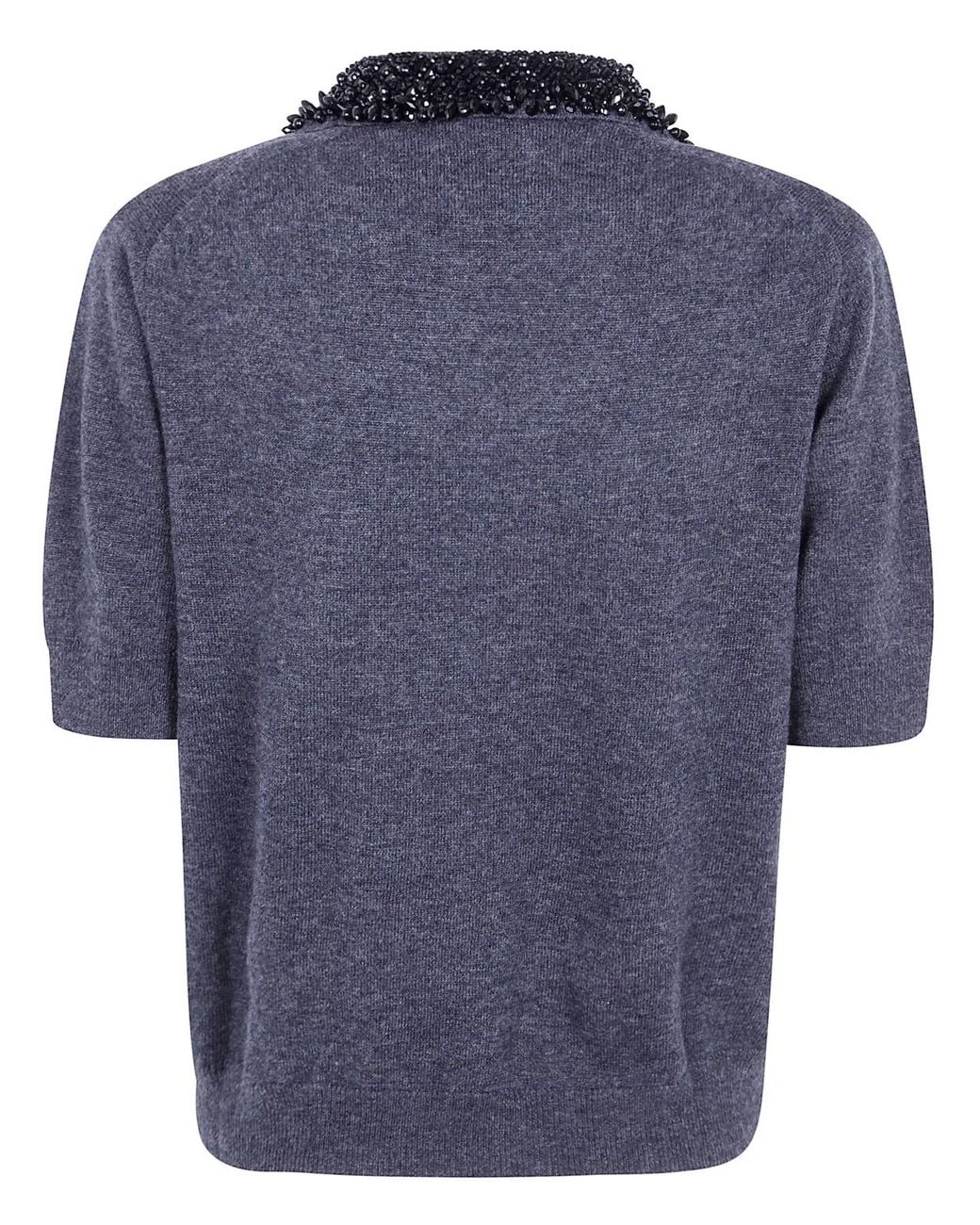Semicouture Blue "Margy" Short Sleeves Polo Neck