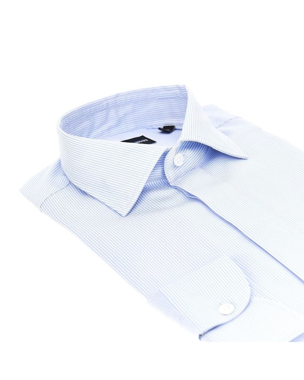 Emporio Armani Blue Cotton Twill Shirt With Striped Motif for men