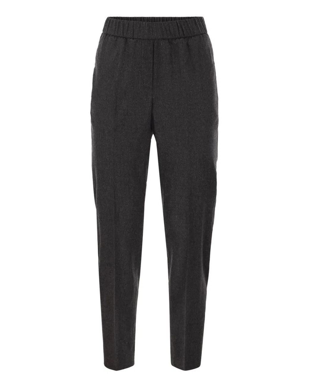 Peserico Black Virgin Wool And Cashmere Tapered Trousers With Elasticated Waistband