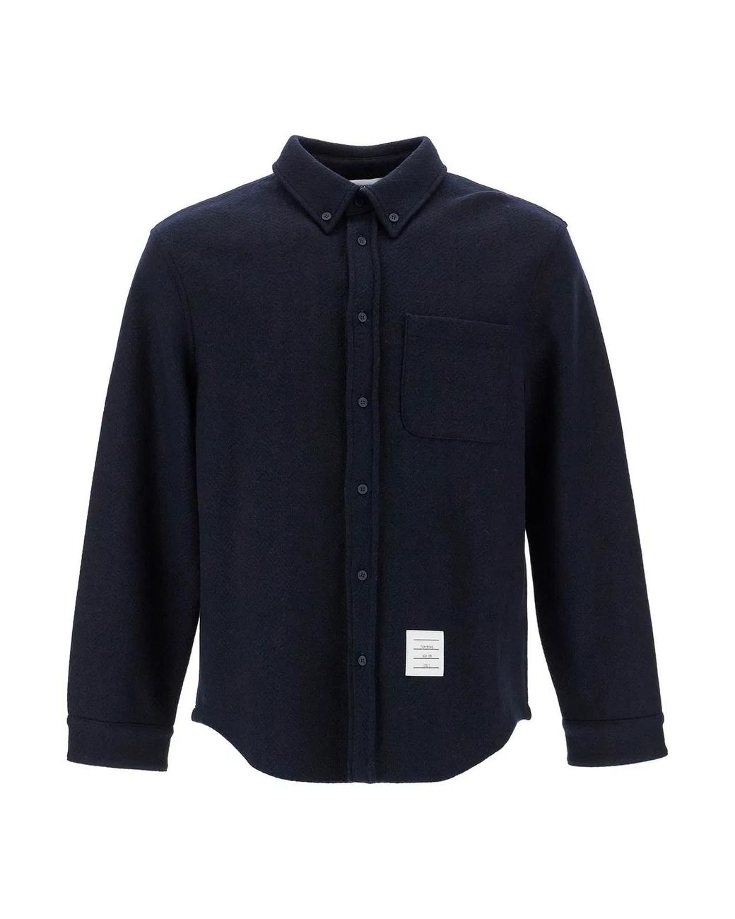 Thom Browne Blue Herringbone Wool Blend Overshirt for men
