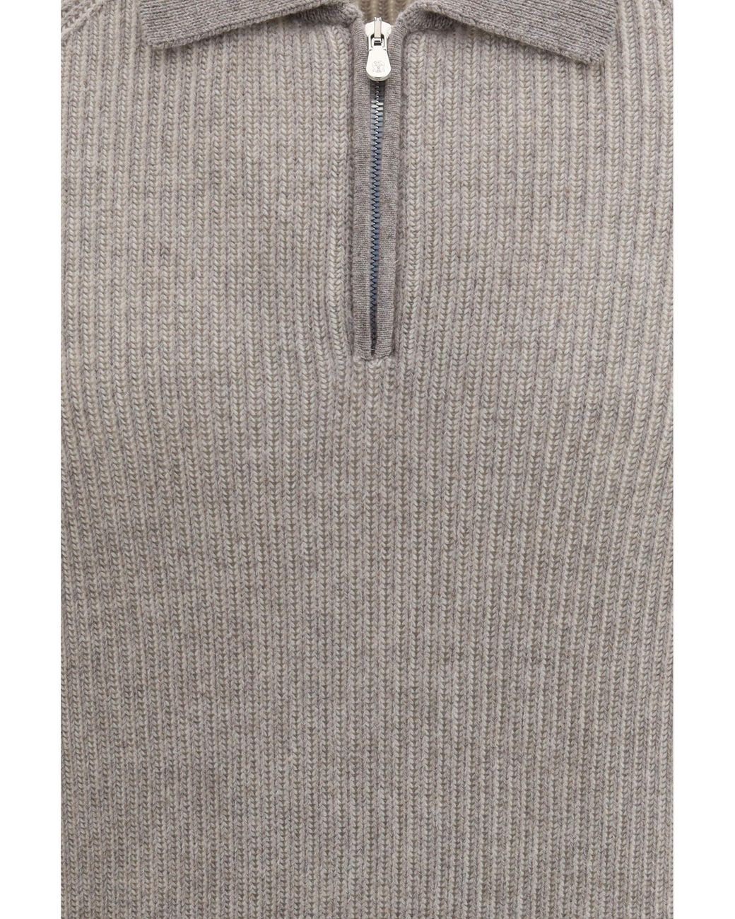 Brunello Cucinelli Gray Cashmere Milano Stitch Polo Sweater With Zip for men