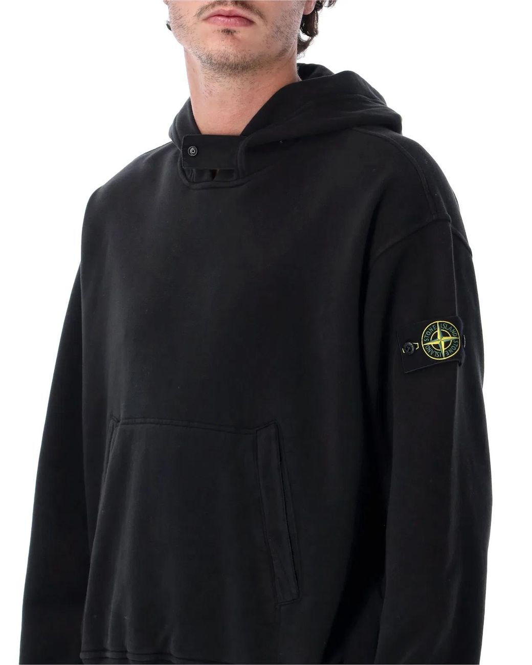 Stone Island Black Brushed Organic Cotton Hoodie for men