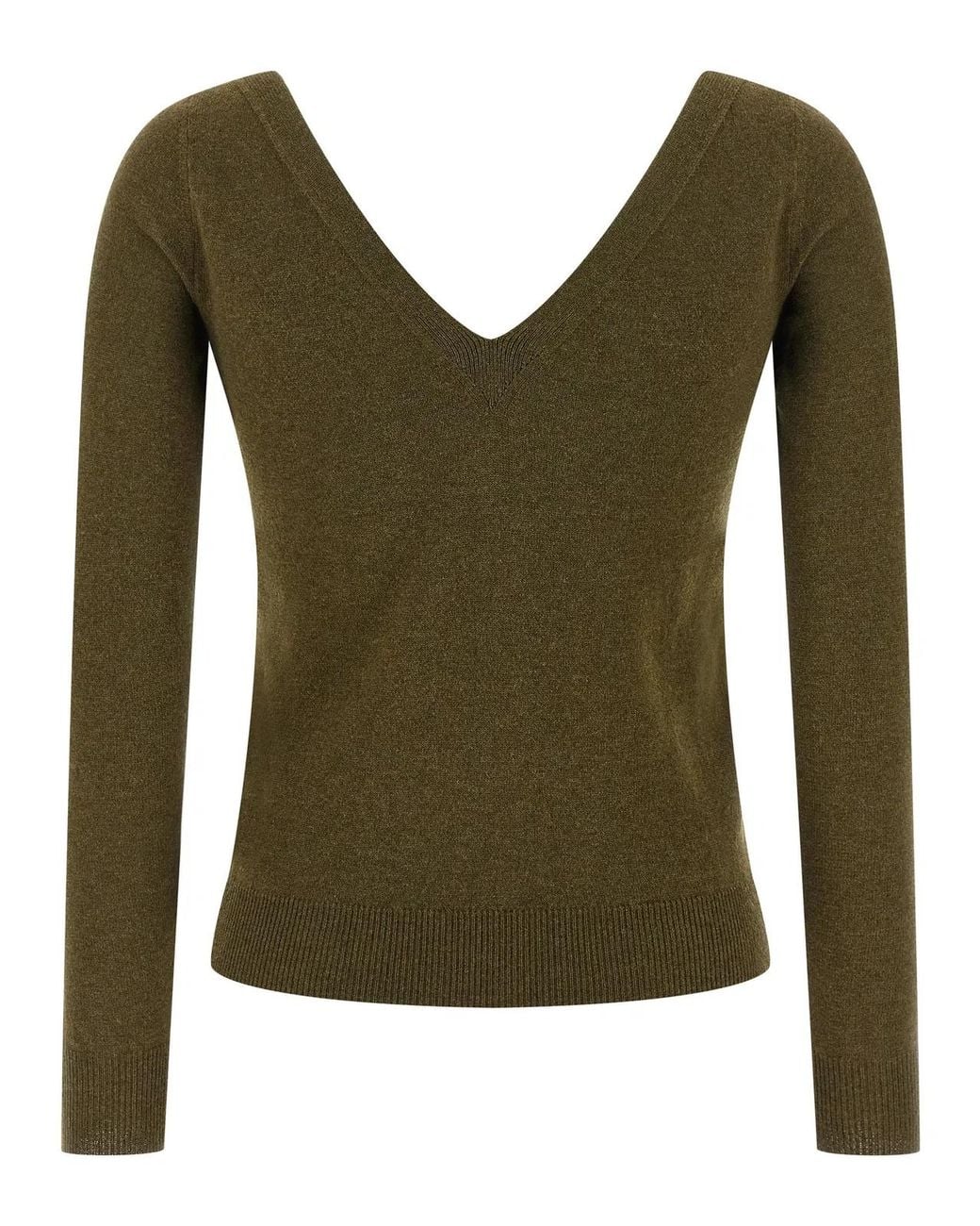 Saint Laurent Green Cashmere V-Neck Sweater