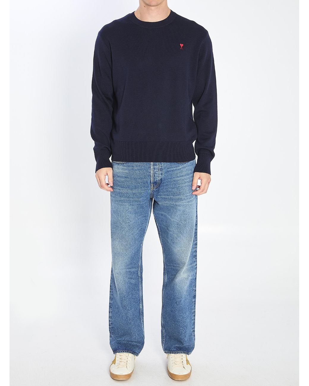 AMI Blue Wool Crewneck Sweater for men
