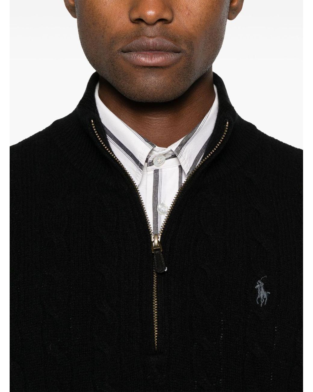 Polo Ralph Lauren Black Cable-Knit Quarter-Zip Jumper for men