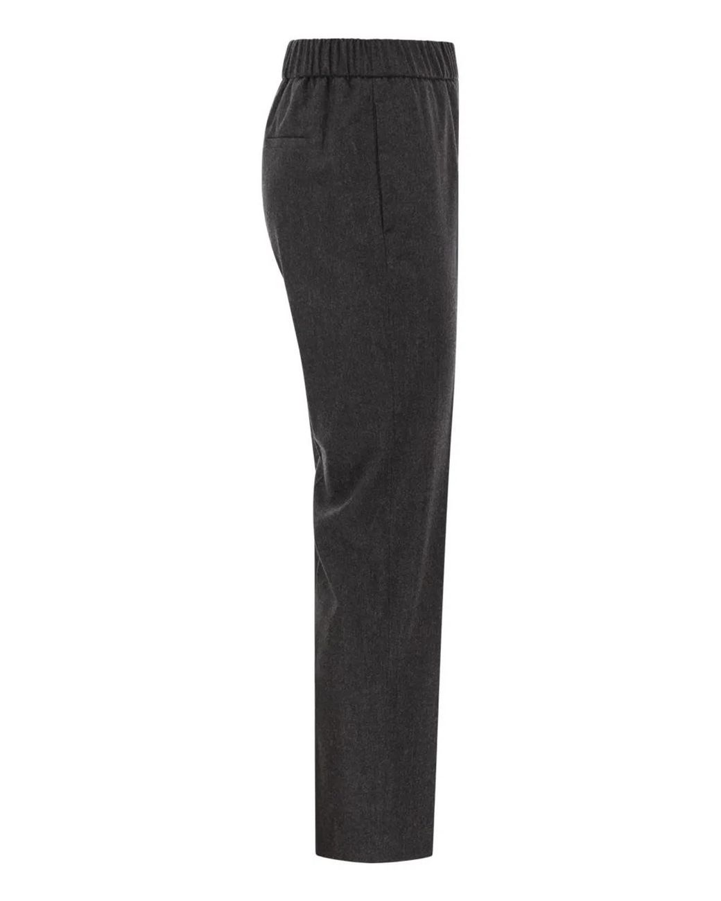 Peserico Black Virgin Wool And Cashmere Tapered Trousers With Elasticated Waistband