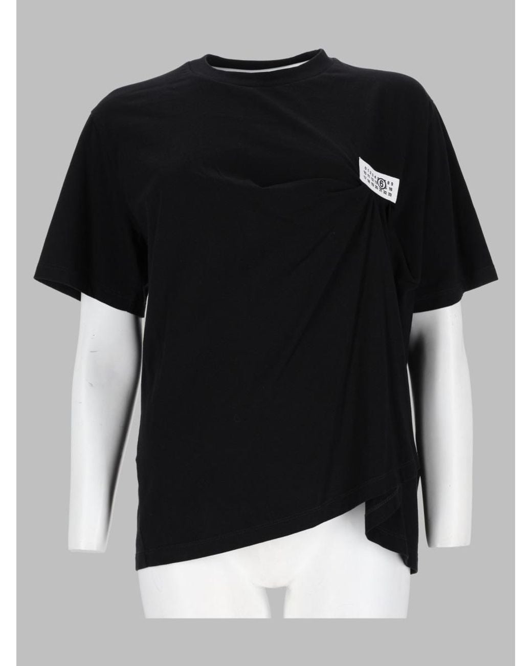 MM6 by Maison Margiela Black T-Shirt Con Drappeggio E Patch Logo