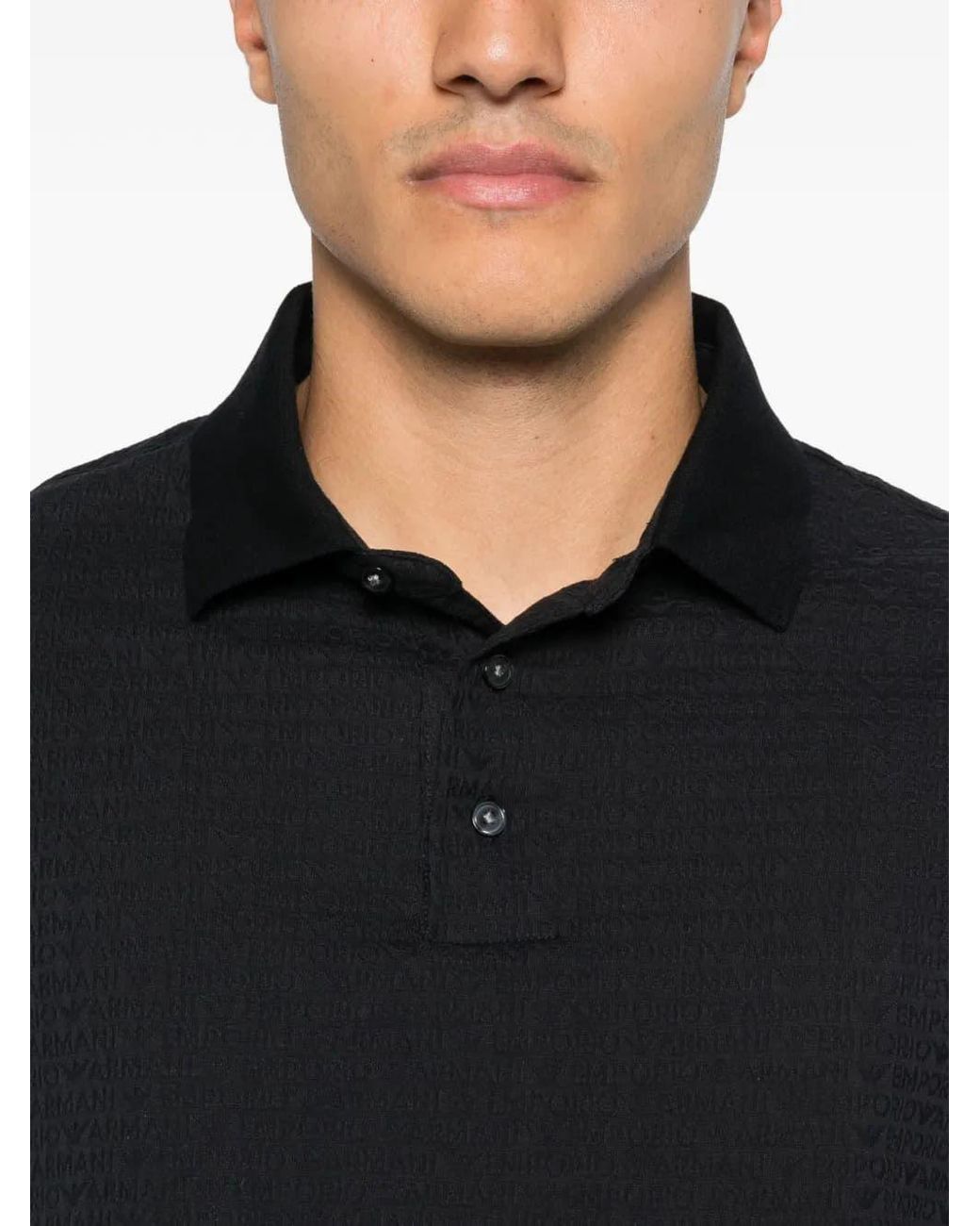 Emporio Armani Black Textured Polo Shirt for men