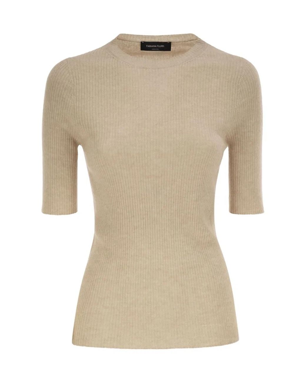 Fabiana Filippi Natural Ribbed Wool, Silk And Cashmere Knit Top