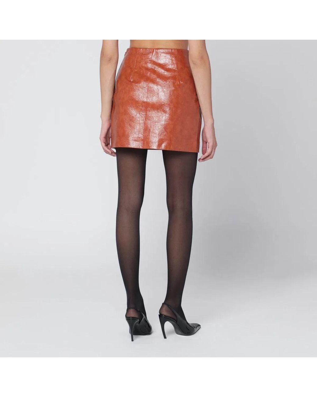 ANDAMANE Orange Leather-Effect Mini Skirt