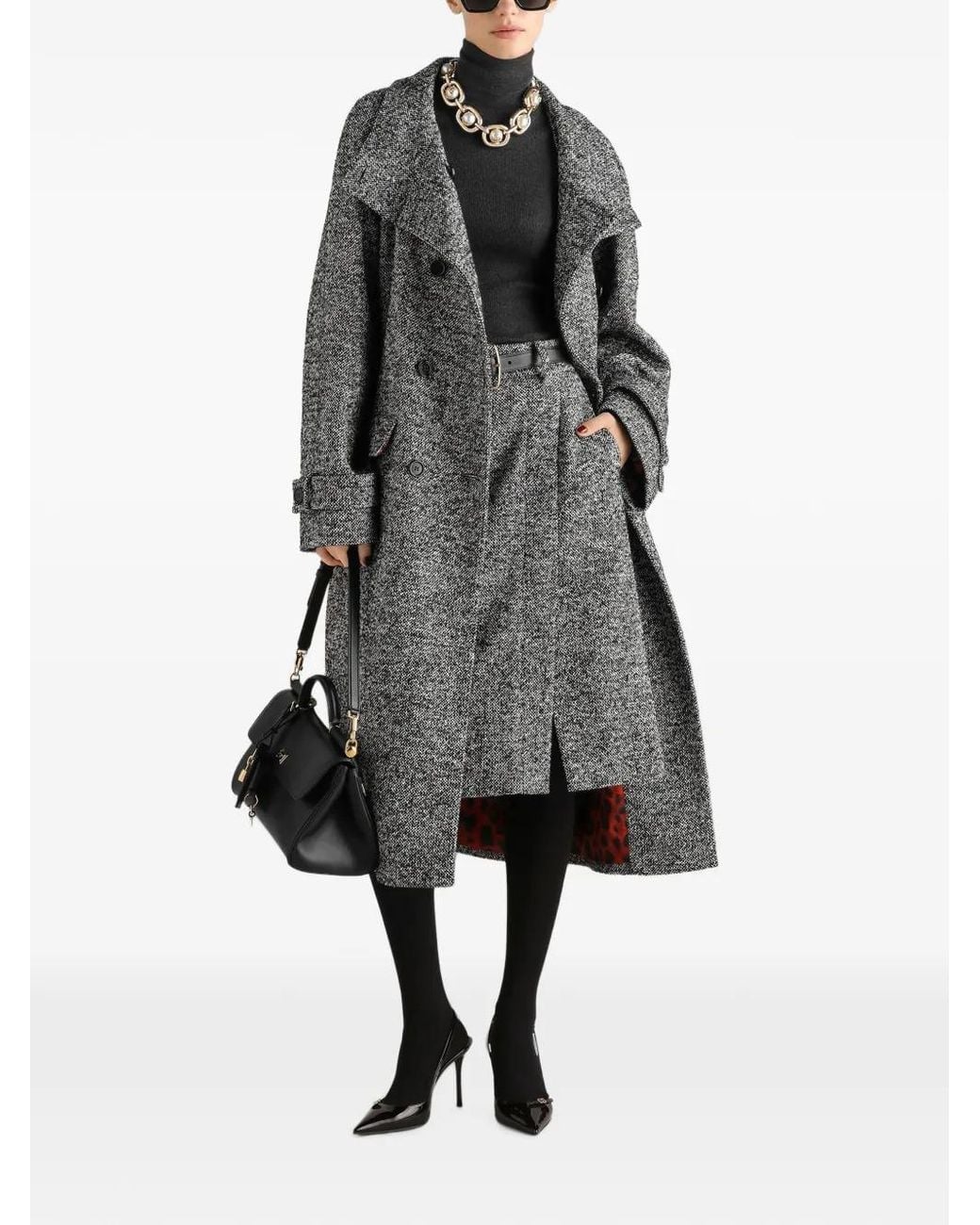 Dolce & Gabbana Gray Double-Breasted Flecked Wool-Blend Jacket With Leopard Print Lining