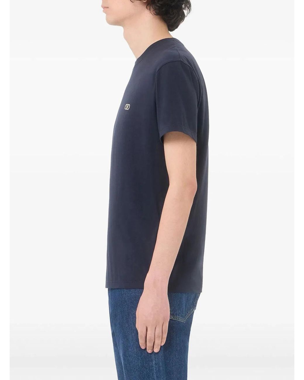 Valentino Garavani Blue Cotton T-Shirt With Vlogo Embroidery for men