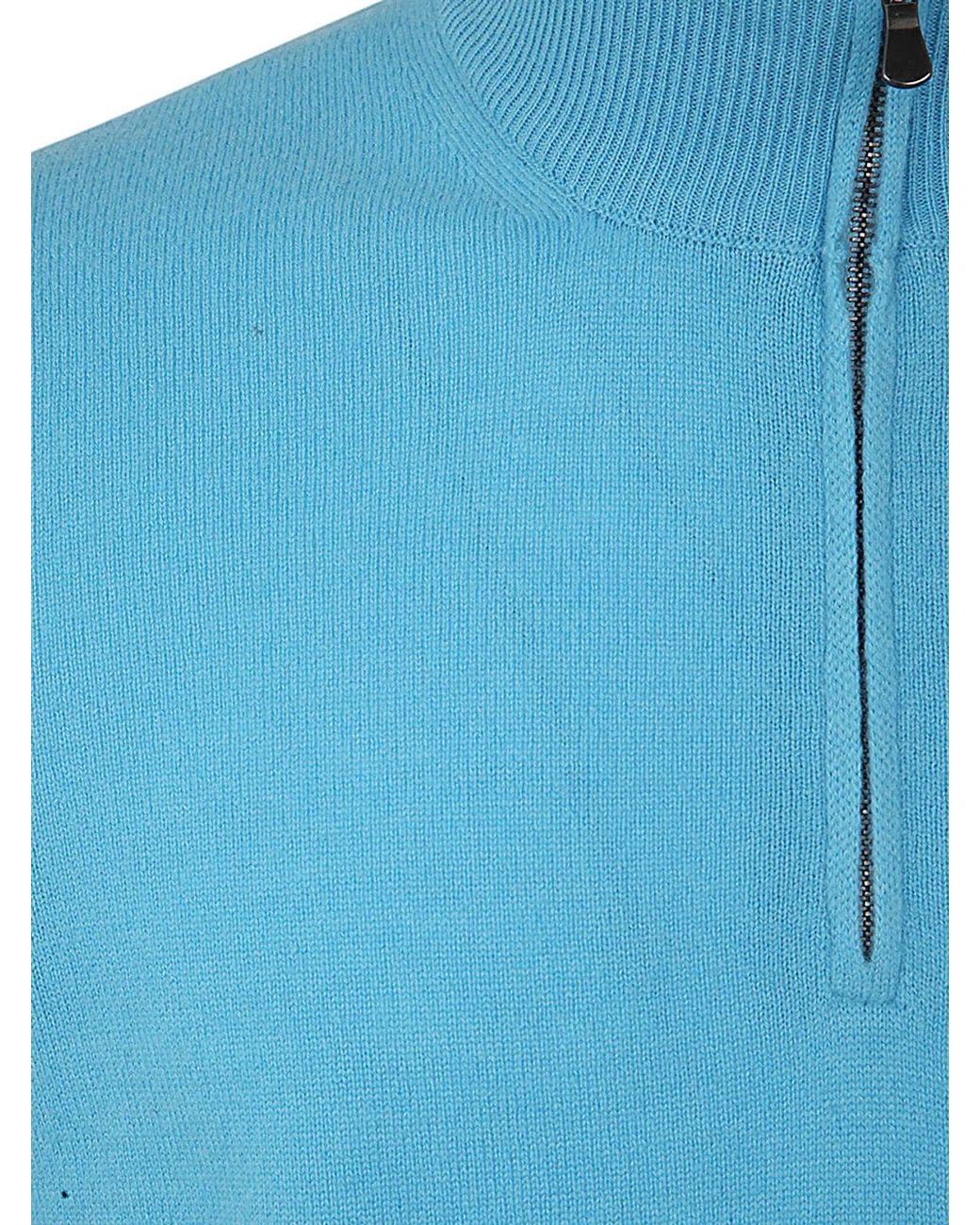 FILIPPO DE LAURENTIIS Blue Wool Cashmere Long Sleeves Half Zipped Sweater for men