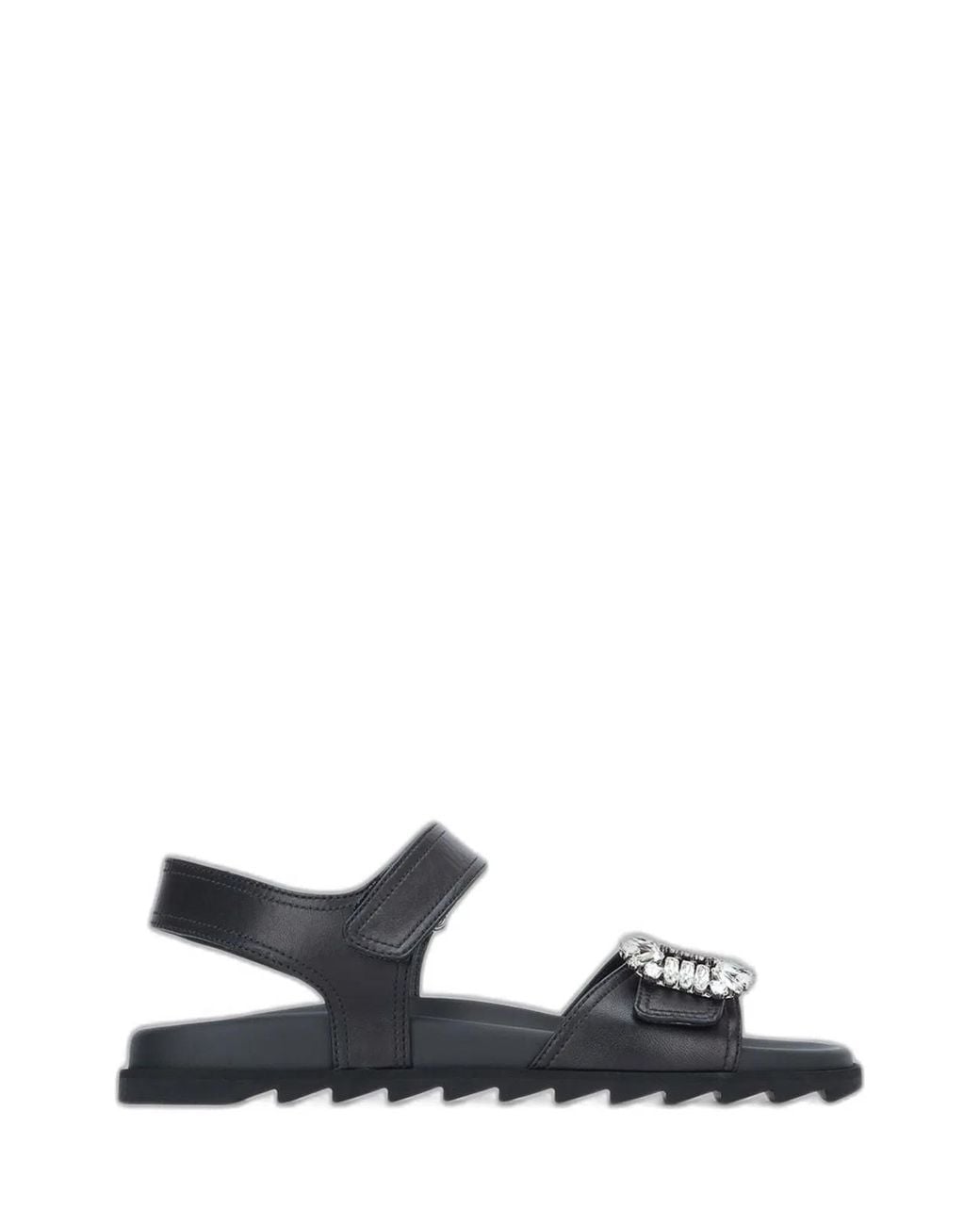 Roger Vivier White Leather Sandals With Crystal Buckle