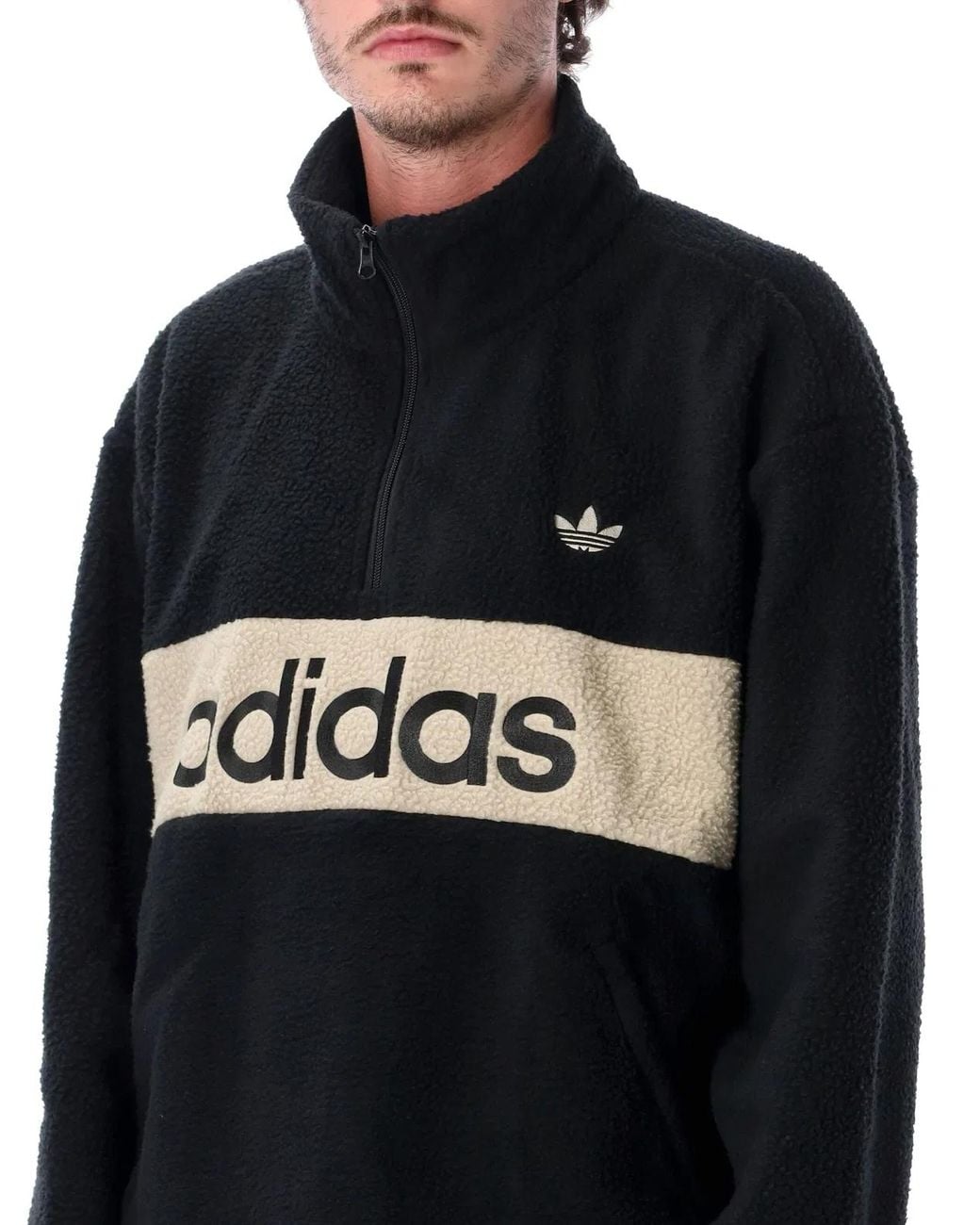 Adidas Originals Black Polar Fleece Half-Zip Pullover for men